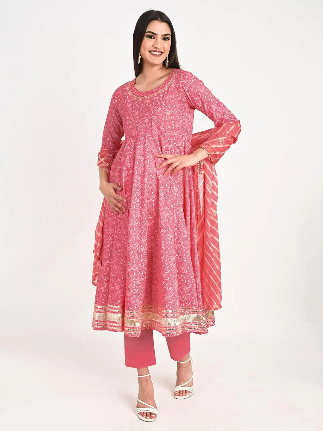 MUMZHUG Cotton Printed FLIAIRED Anarkali with Lining Attached, Pallazo and Dupatta for Feeding and Maternity Purpose mumzhug