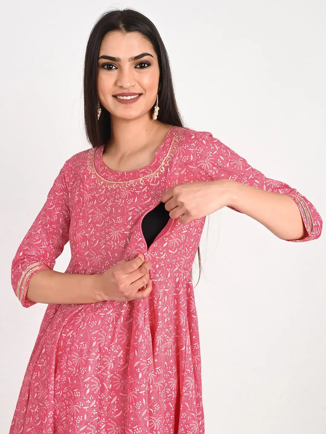 MUMZHUG Cotton Printed FLIAIRED Anarkali with Lining Attached, Pallazo and Dupatta for Feeding and Maternity Purpose mumzhug