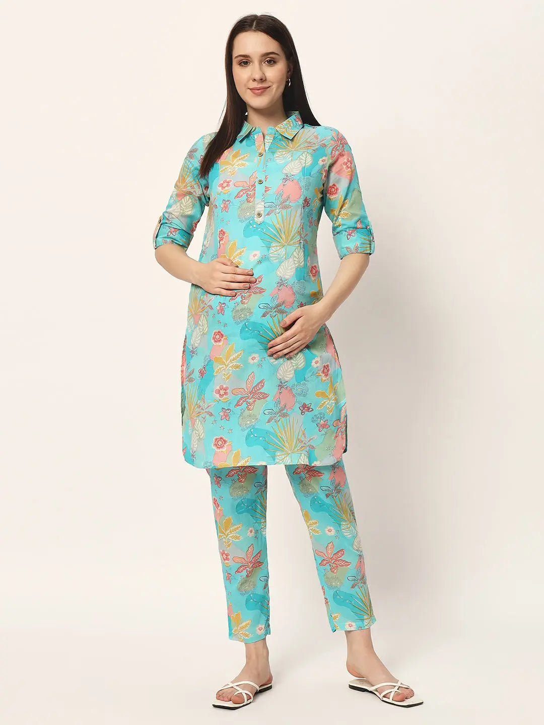 Mumzhug pure cotton printed kurta set for feeding and maternity purpose mumzhug