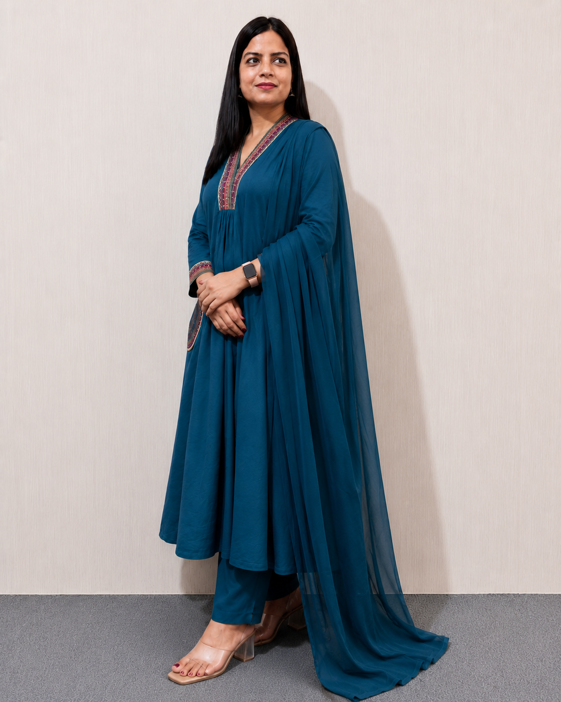 MUMZHUG Pure Cotton Blue Embroidered Feeding & Maternity Kurta Pant with Chiffon Dupatta Set | Nursing Wear for Moms | Rakhi Collection | Dispatch Starts from 22th August