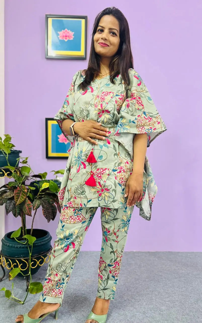 PURE COTTON KAFTAN CO-ORD SET FOR MATERNITY AND FEEDING SET mumzhug