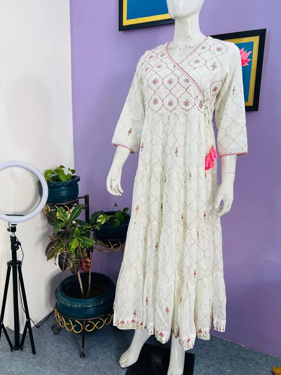 COTTON PRINTED EMBROIDERED FLAIRED GOWN FOR FEEDING AND MATERNITY PURPOSE  mumzhug  Maternity Gown