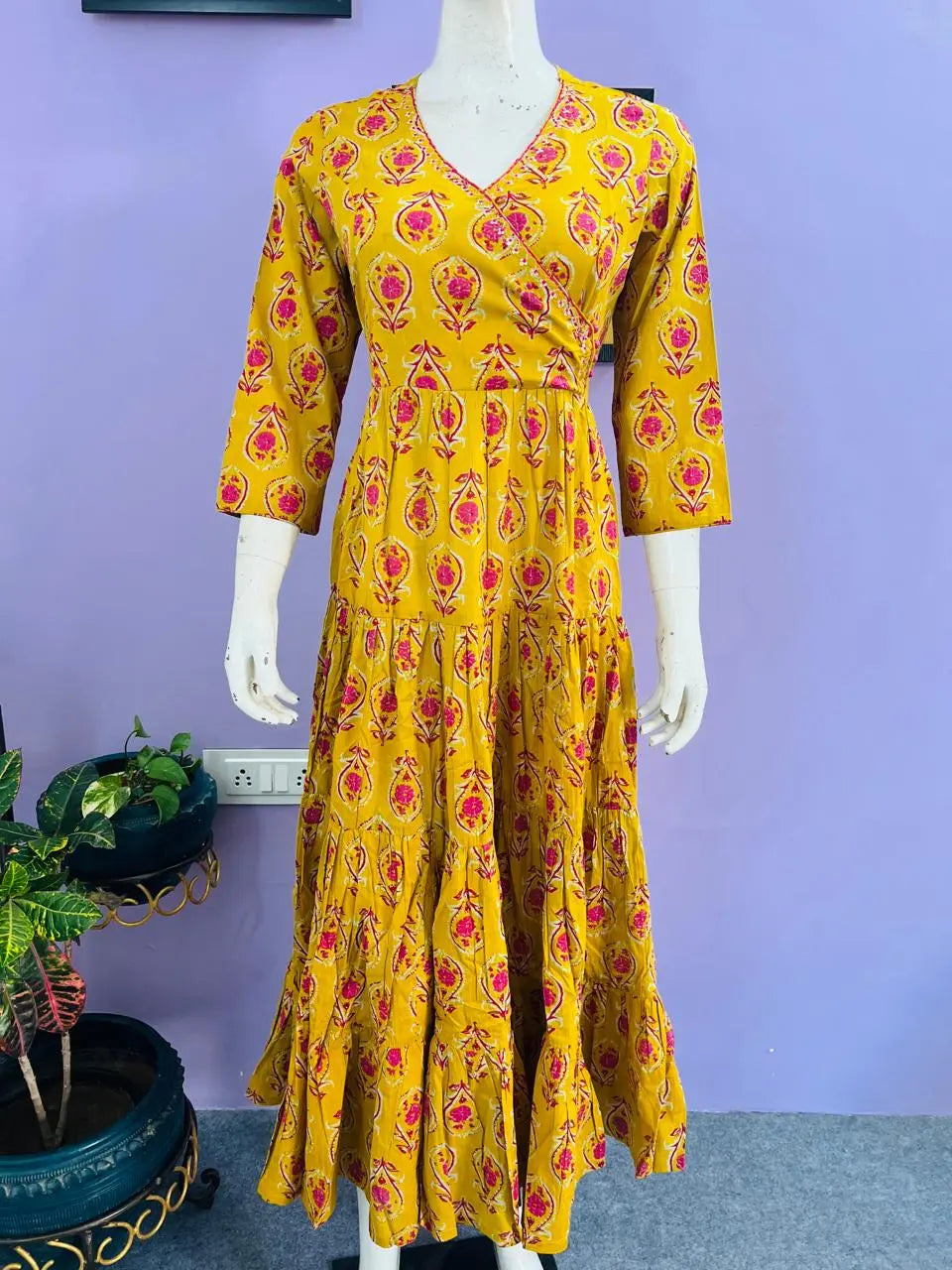 MUSTARD COLORED COTTON PRINTED FEEDING AND MATERNITY DRESS  mumzhug  Maternity Gown