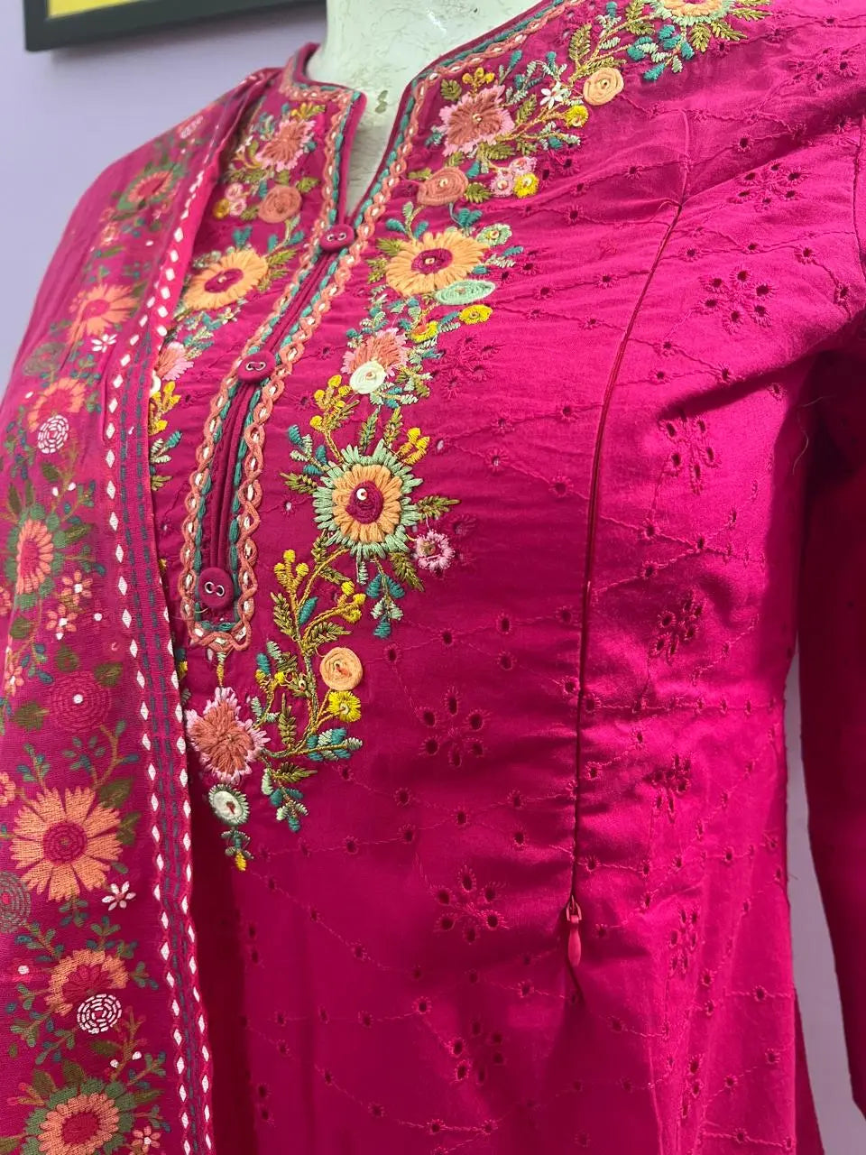 FUCHSIA SCHIFFLI EMBROIDED KURTA PANT AND DUPATTA SET FOR FEEDING PURPOSE  mumzhug  Feeding suit set