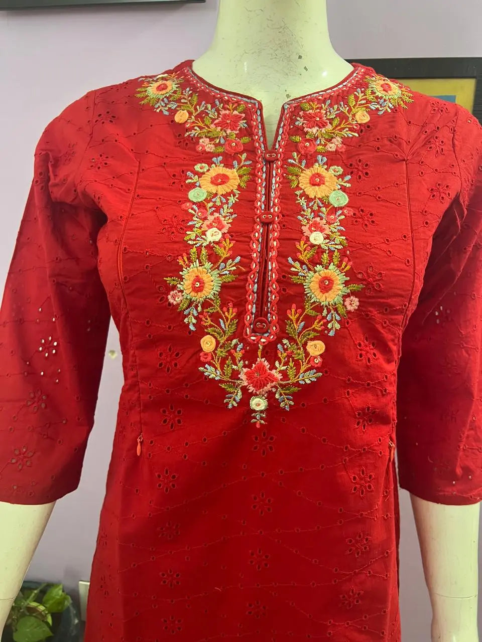 RED SCHIFFLI EMBROIDED KURTA PANT AND DUPATTA SET FOR FEEDING PURPOSE  mumzhug  Feeding suit set