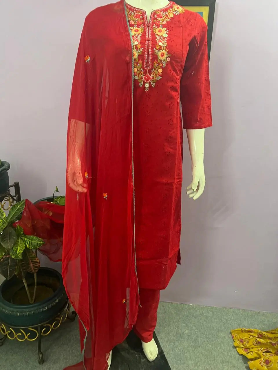 RED SCHIFFLI EMBROIDED KURTA PANT AND DUPATTA SET FOR FEEDING PURPOSE  mumzhug  Feeding suit set