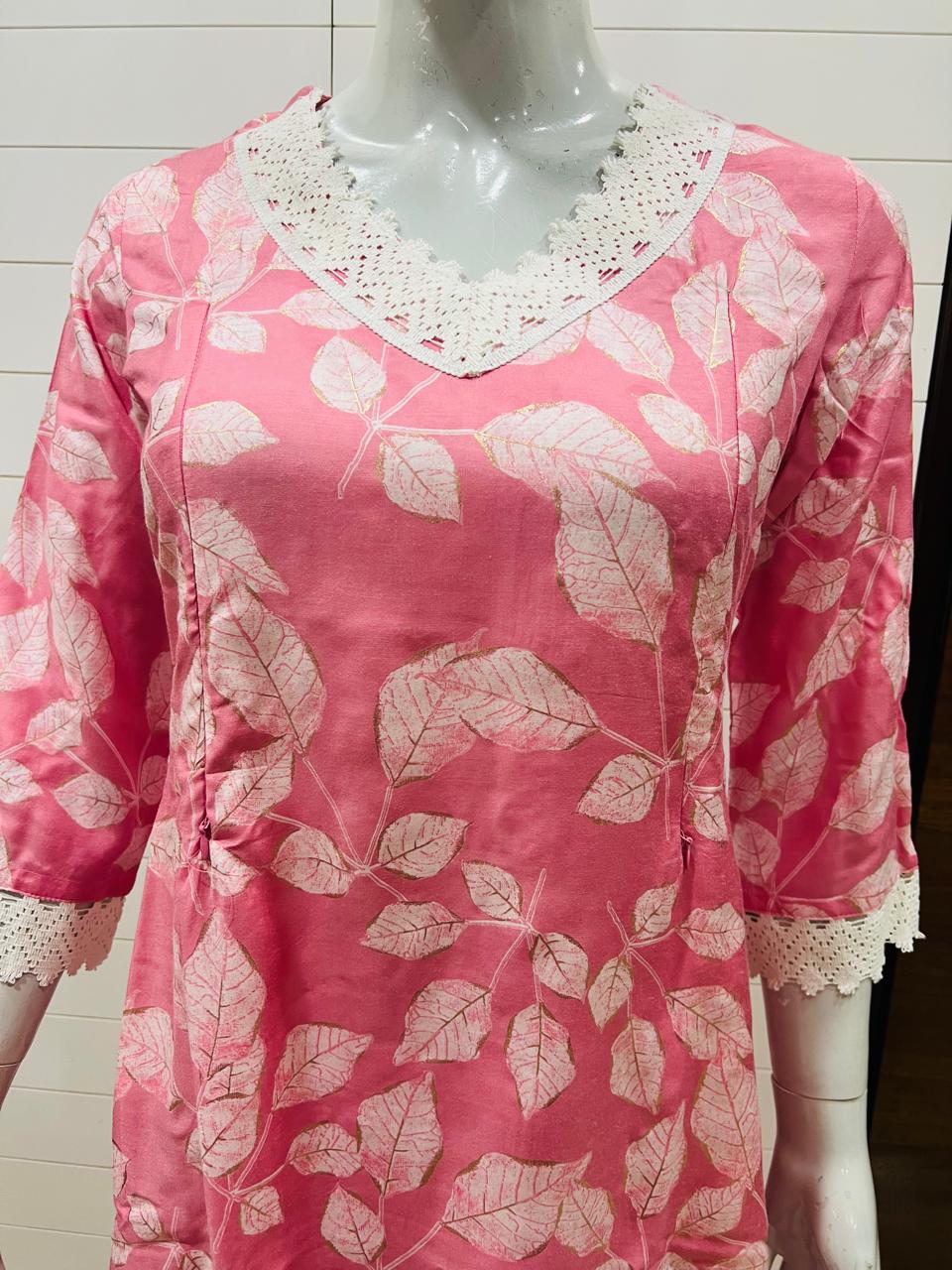 Maslin Cotton Cord Set With Feeding Zipper Embedded With Lace
