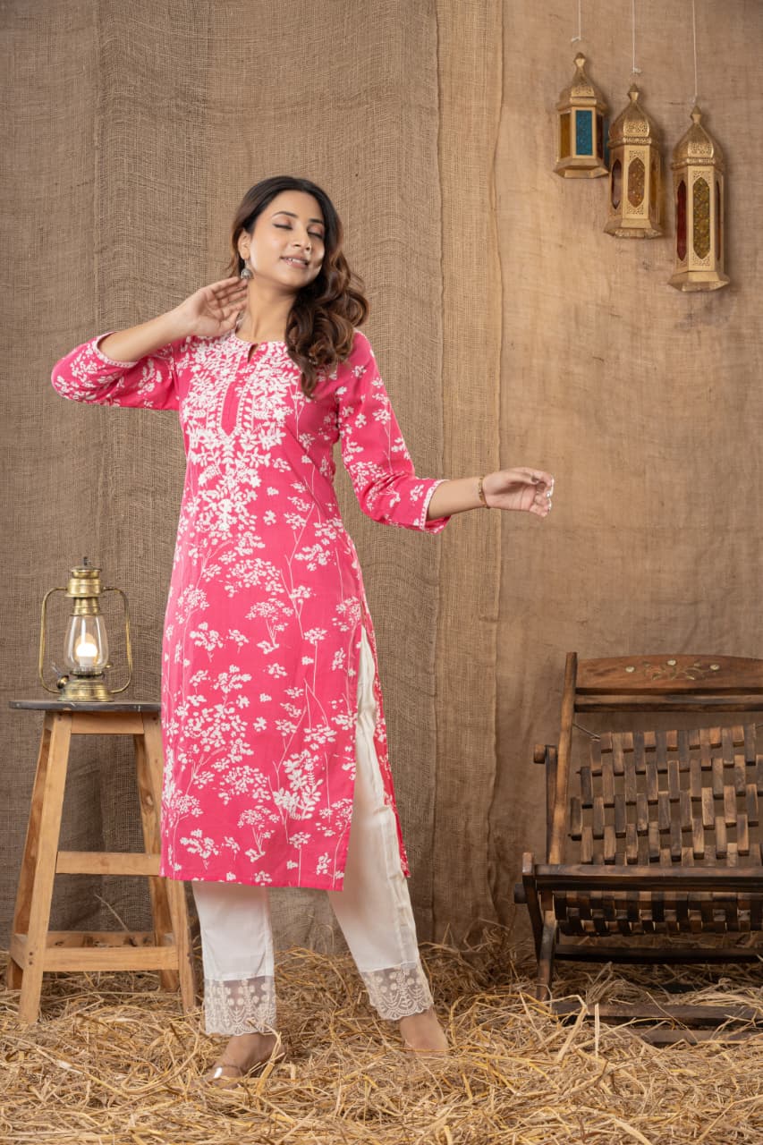 MUMZHUG Coral Blossom™ Pure Cotton Gajri Embroidered Feeding Kurta & Pant Set for Women | Soft Nursing Wear