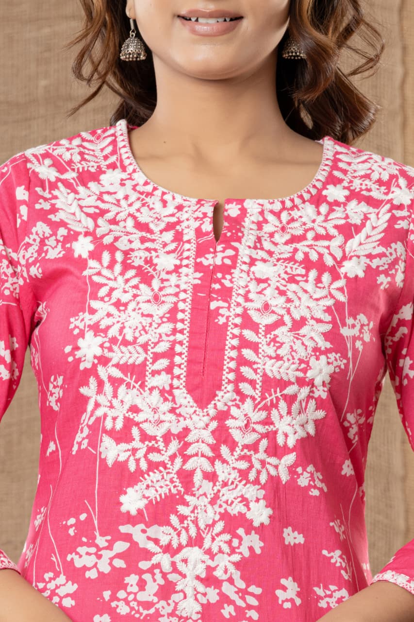 MUMZHUG Coral Blossom™ Pure Cotton Gajri Embroidered Feeding Kurta & Pant Set for Women | Soft Nursing Wear
