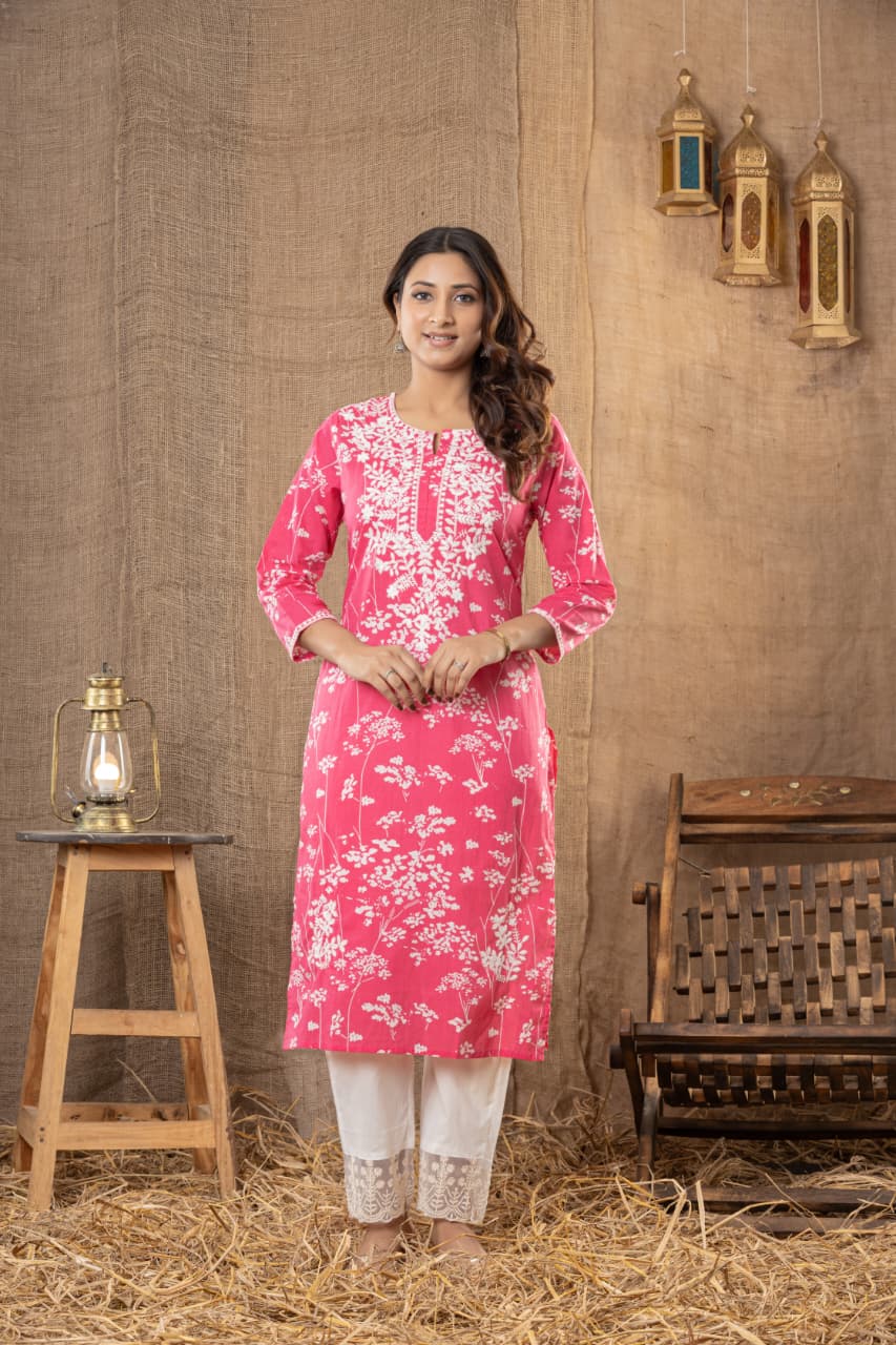 MUMZHUG Coral Blossom™ Pure Cotton Gajri Embroidered Feeding Kurta & Pant Set for Women | Soft Nursing Wear