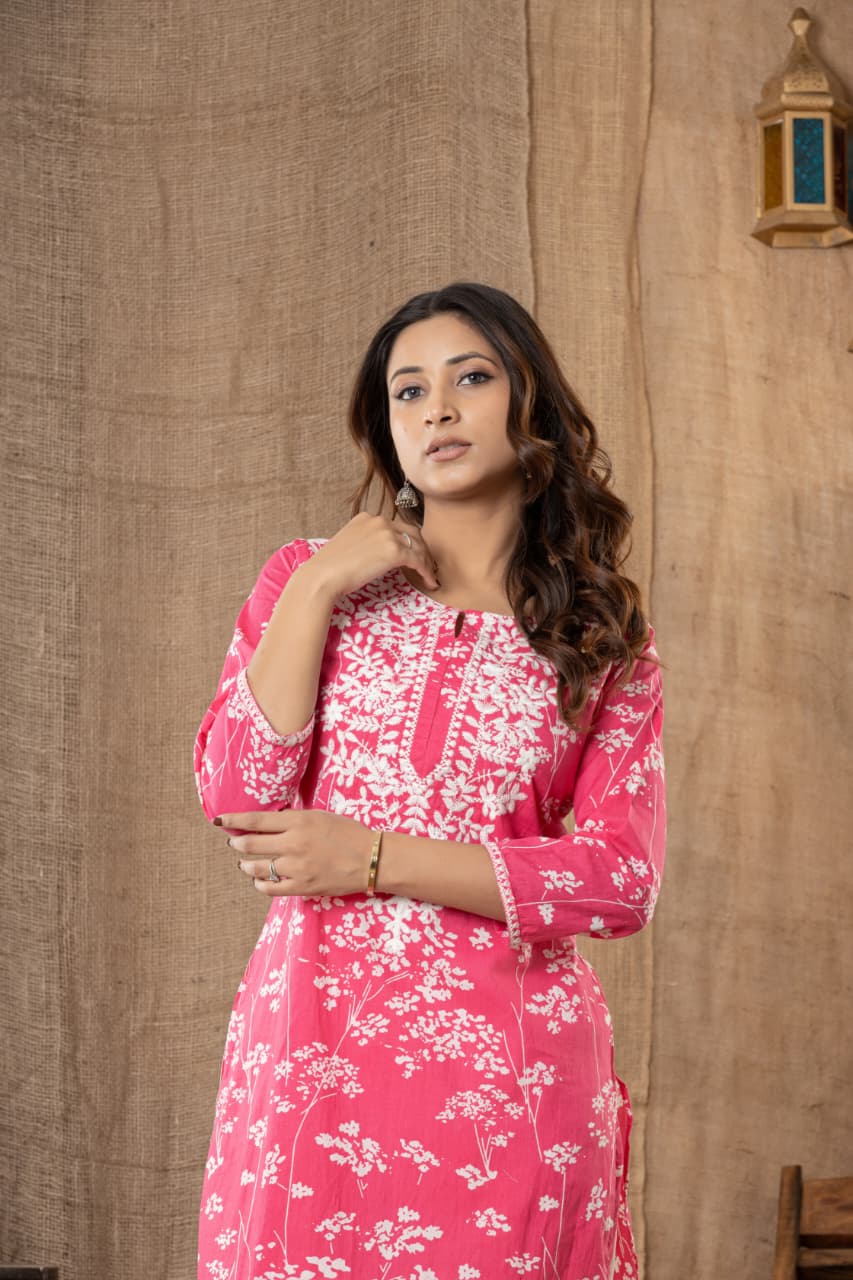 MUMZHUG Coral Blossom™ Pure Cotton Gajri Embroidered Feeding Kurta & Pant Set for Women | Soft Nursing Wear
