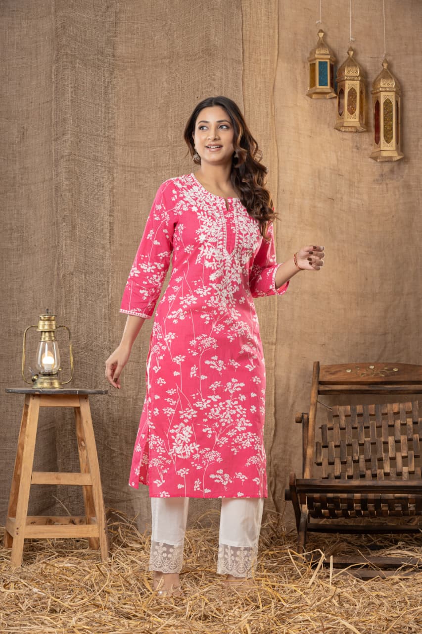 MUMZHUG Coral Blossom™ Pure Cotton Gajri Embroidered Feeding Kurta & Pant Set for Women | Soft Nursing Wear