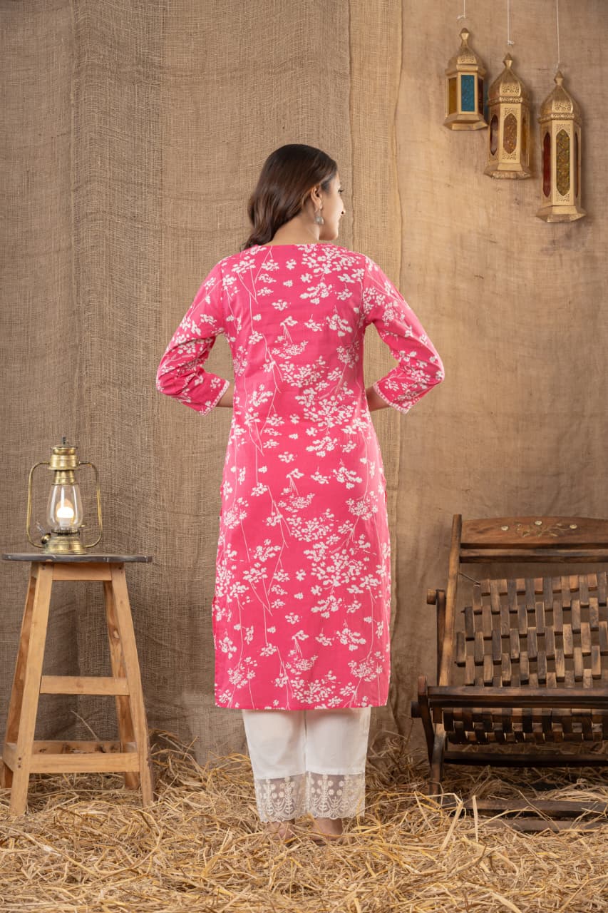 MUMZHUG Coral Blossom™ Pure Cotton Gajri Embroidered Feeding Kurta & Pant Set for Women | Soft Nursing Wear