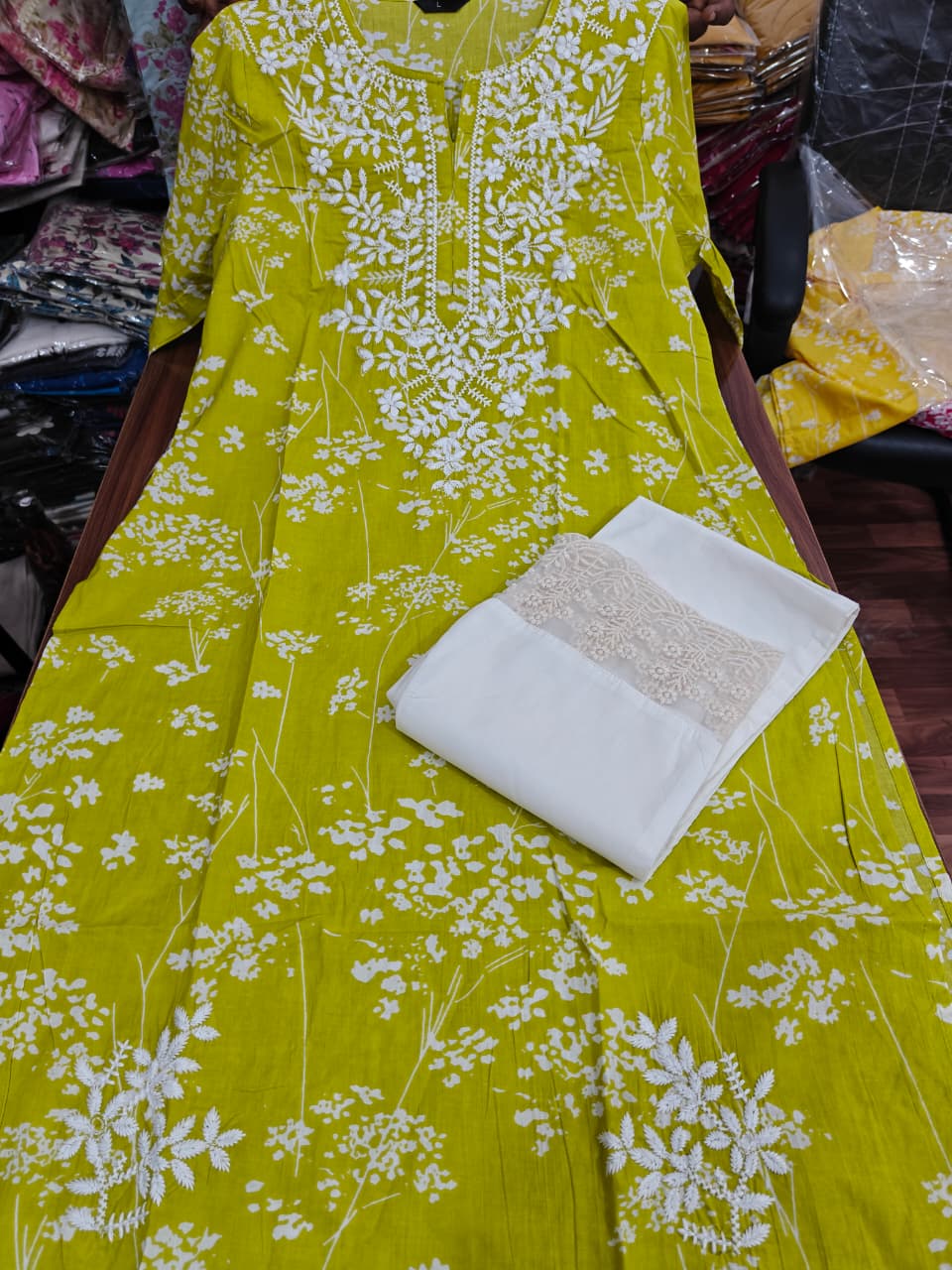 MUMZHUG Lime Whisper™ Pure Cotton Lime Green Embroidered Feeding Kurta & Pant Set for Women | Soft Nursing Wear