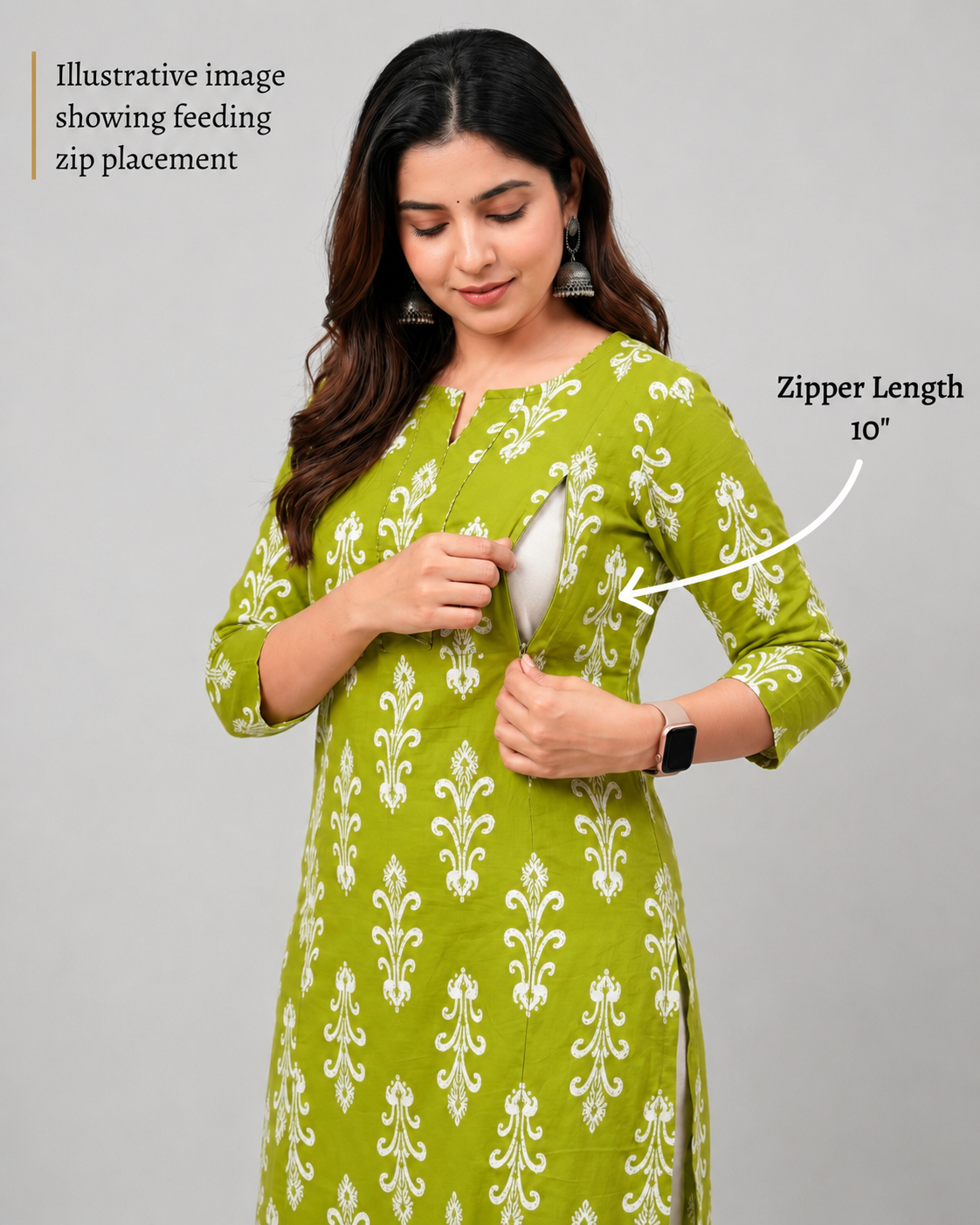 Mumzhug pure cotton jaipuri print green feeding kurta
