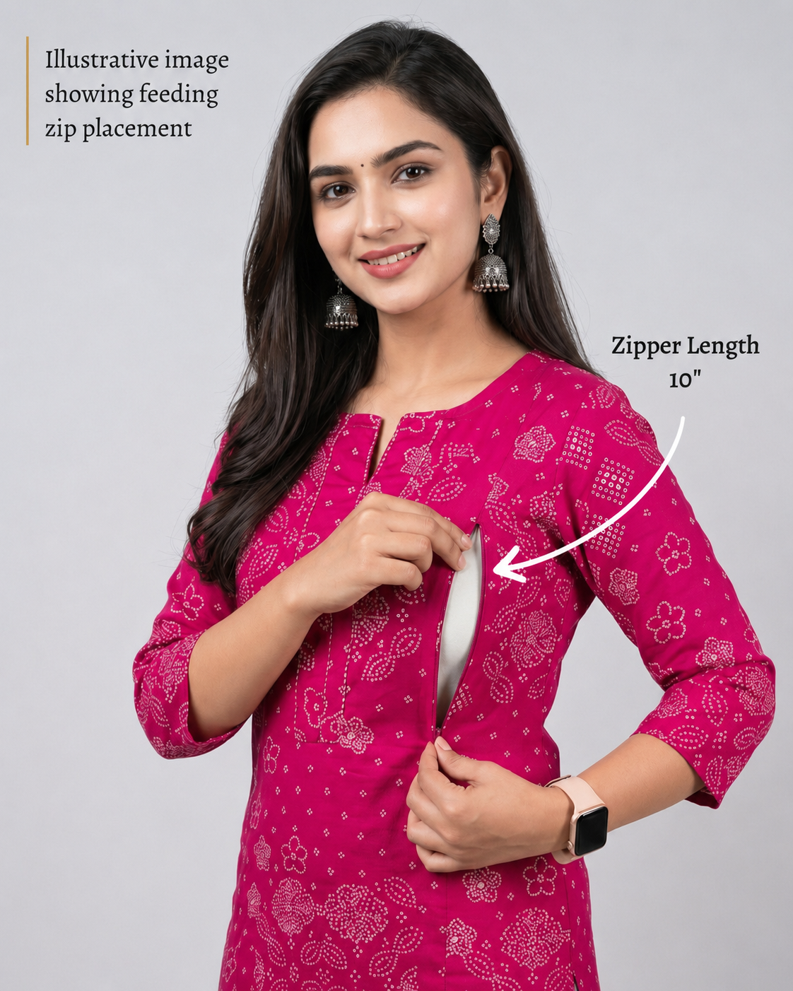 Mumzhug fuchsia pure cotton print feeding kurta