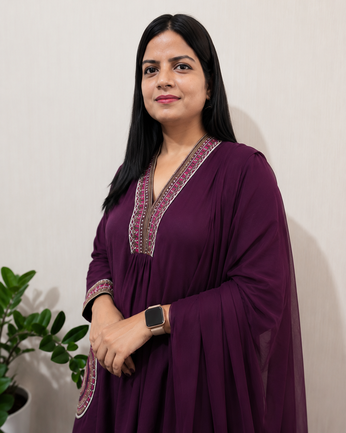 MUMZHUG Pure Cotton Wine Embroidered Feeding & Maternity Kurta Pant with Chiffon Dupatta Set | Nursing Wear for Moms | Rakhi Collection | Dispatch Starts from 7th August