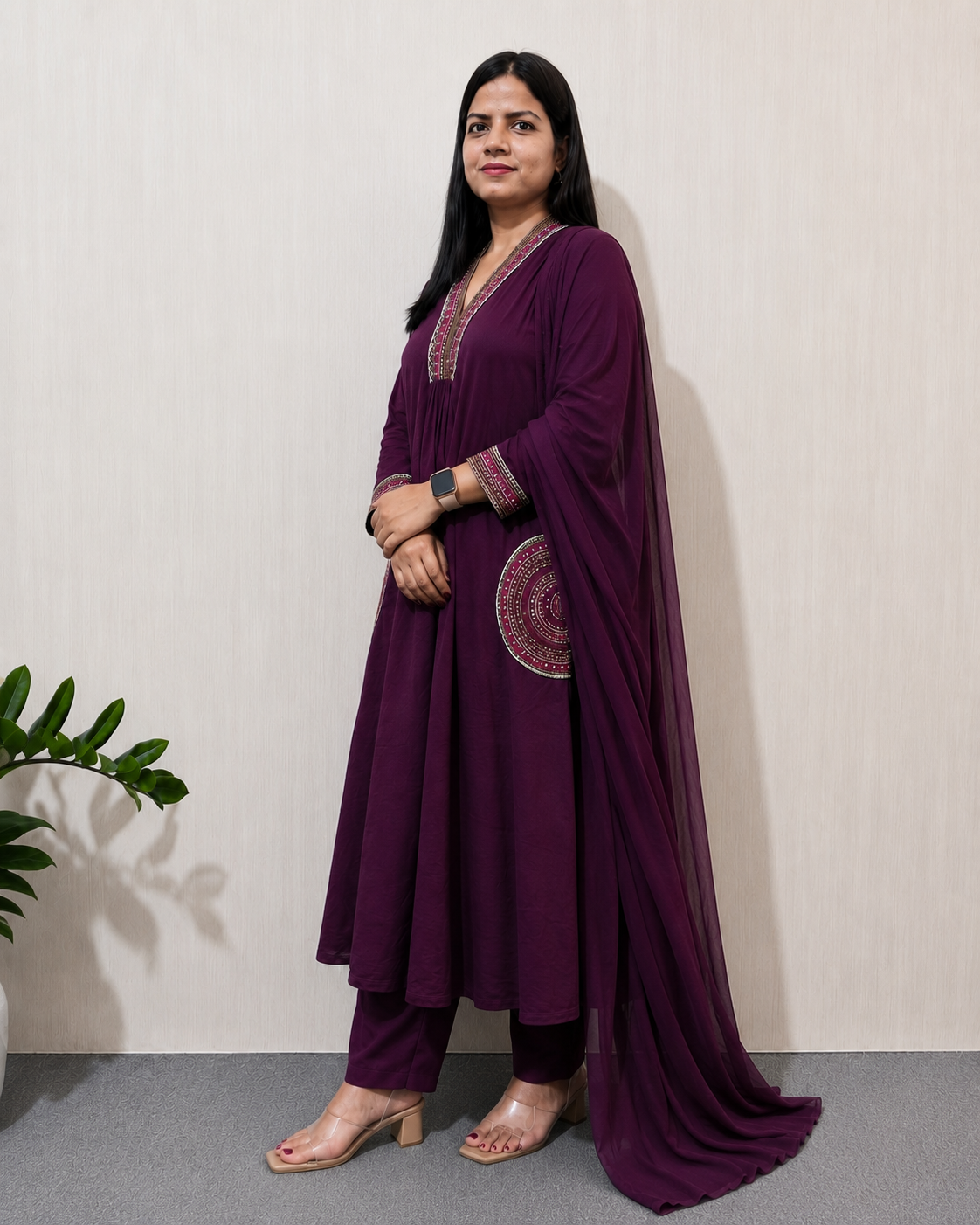 MUMZHUG Pure Cotton Wine Embroidered Feeding & Maternity Kurta Pant with Chiffon Dupatta Set | Nursing Wear for Moms | Rakhi Collection | Dispatch Starts from 7th August